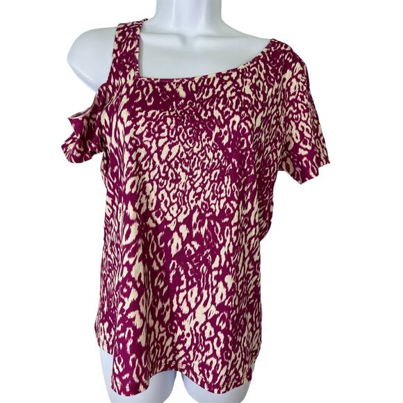 n:Philanthropy Sylvester‎ Animal Print One Side Off Shoulder Top SZ S Purple - Picture 2 of 7